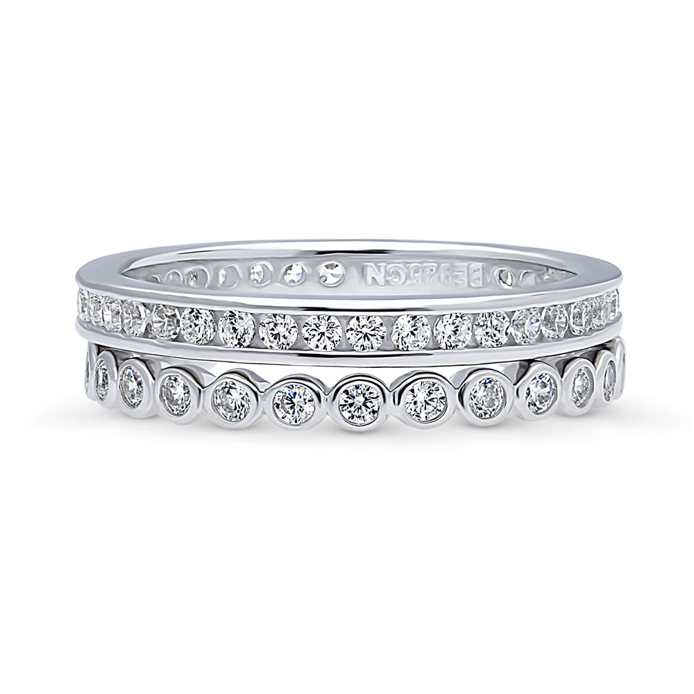 Bubble Channel Set CZ Eternity Ring Set in Sterling Silver