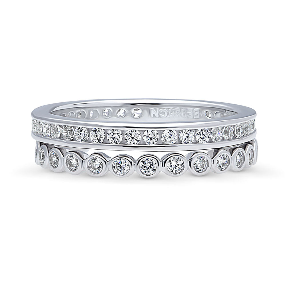 Bubble Channel Set CZ Eternity Ring Set in Sterling Silver, 1 of 11