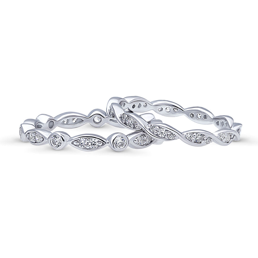 Woven Bubble Bezel Set CZ Eternity Ring Set in Sterling Silver