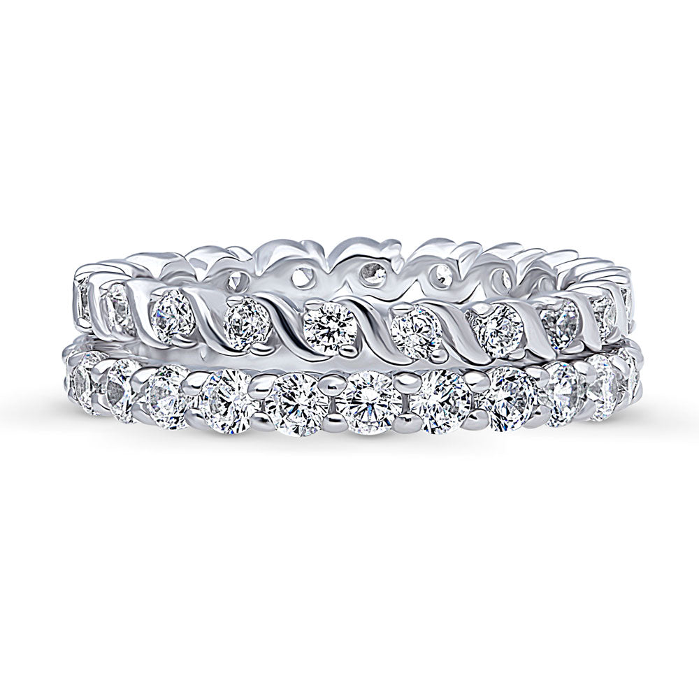 Pave Set CZ Eternity Ring Set in Sterling Silver