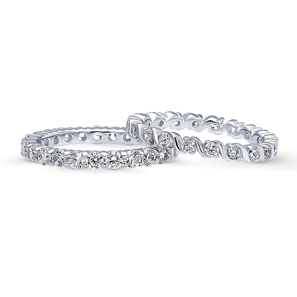 Front view of Pave Set CZ Eternity Ring Set in Sterling Silver