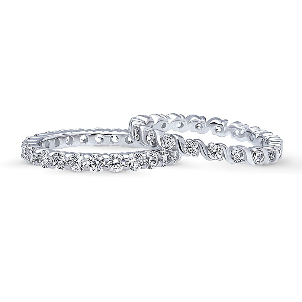 Front view of Pave Set CZ Eternity Ring Set in Sterling Silver, 3 of 8