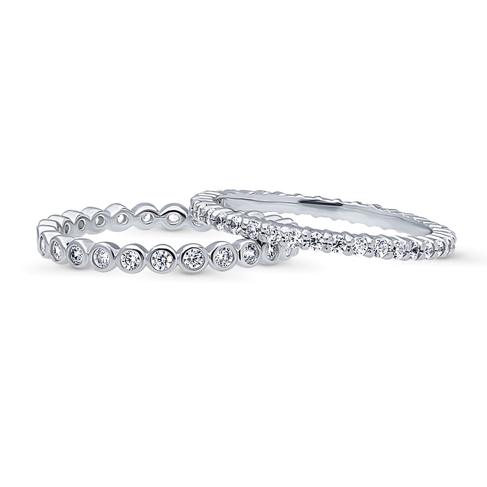 Front view of Bubble Pave Set CZ Eternity Ring Set in Sterling Silver