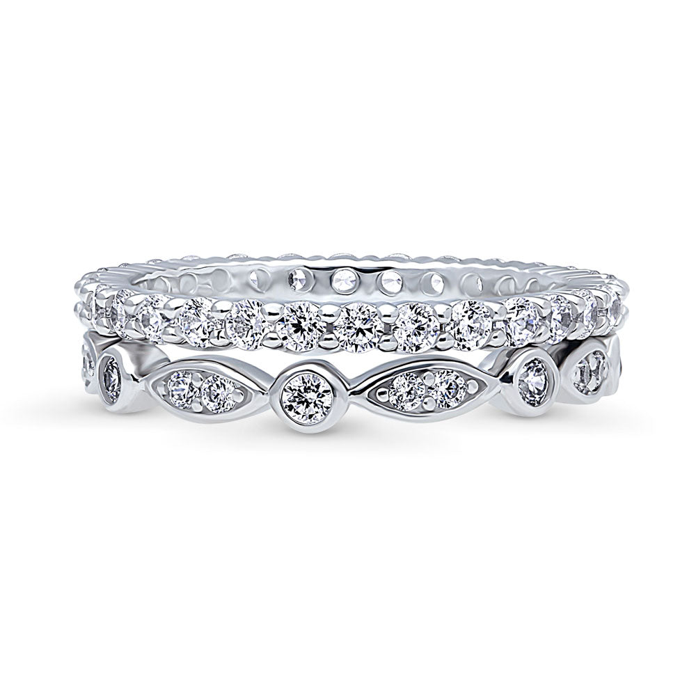 Bubble Woven Bezel Set CZ Eternity Ring Set in Sterling Silver