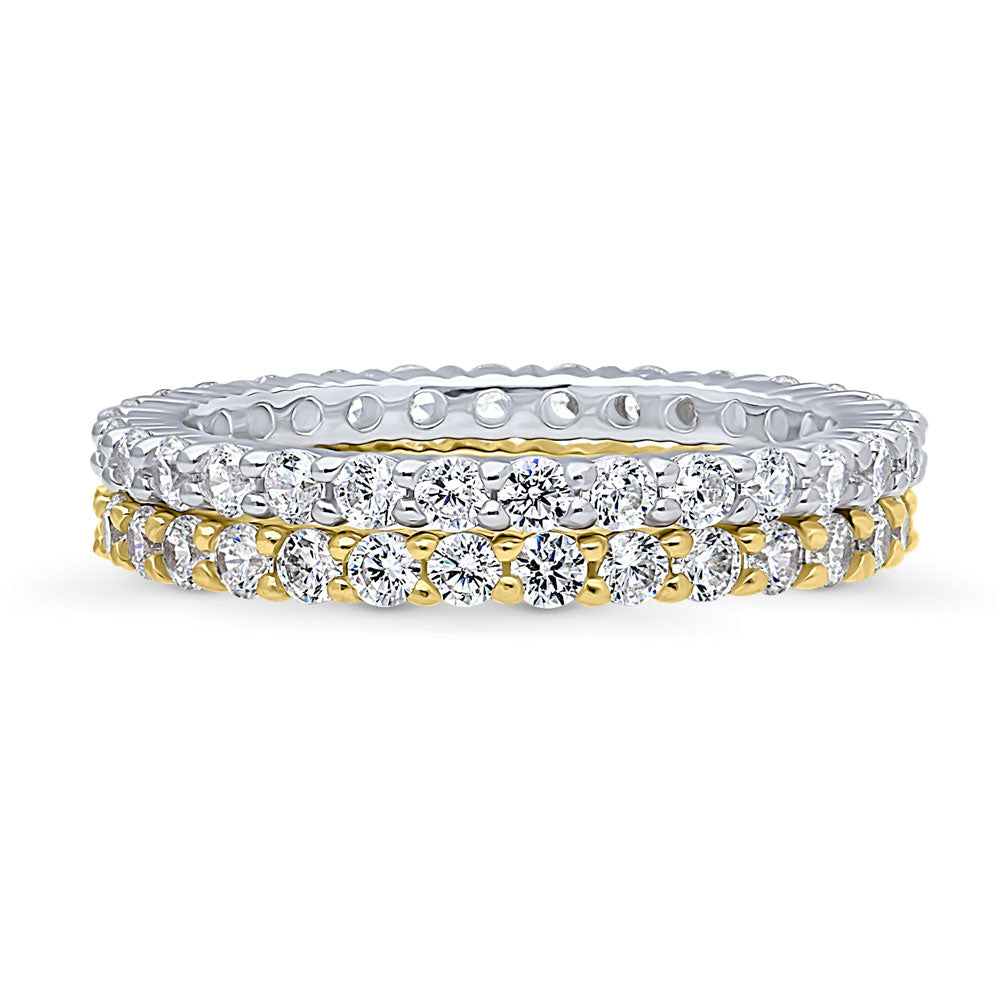 Pave Set CZ Eternity Ring Set in Sterling Silver