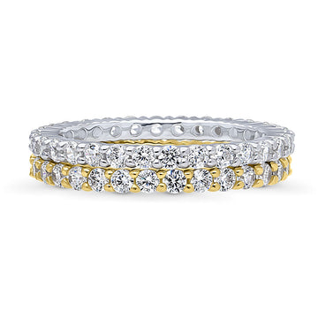 Pave Set CZ Eternity Ring Set in Sterling Silver