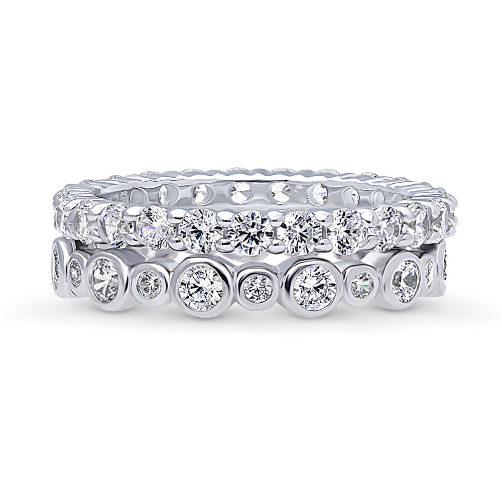 Bubble Pave Set CZ Eternity Ring Set in Sterling Silver