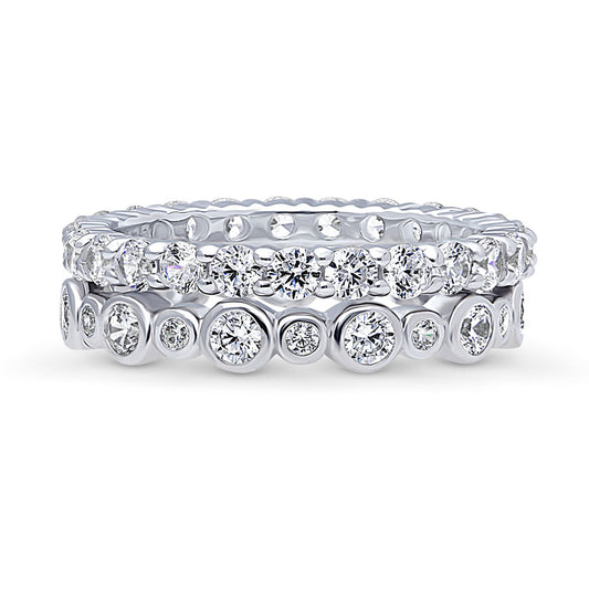 Bubble Pave Set CZ Eternity Ring Set in Sterling Silver