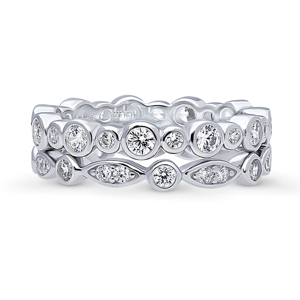 Bubble Bezel Set CZ Eternity Ring Set in Sterling Silver