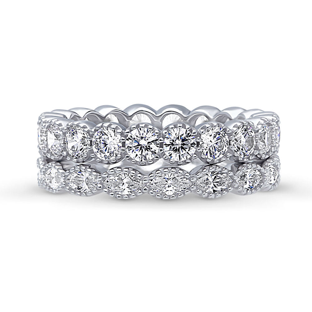 Milgrain Bezel Set CZ Eternity Ring Set in Sterling Silver