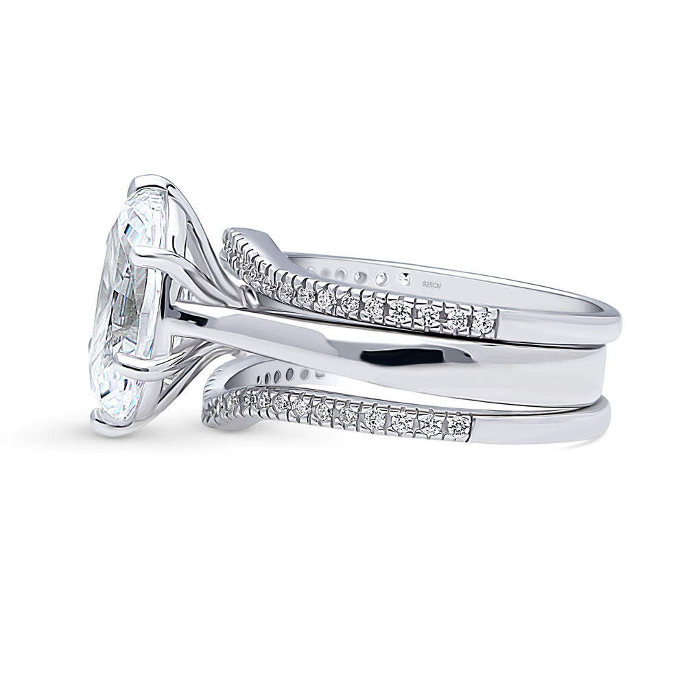 Angle view of Solitaire 3ct Oval CZ Statement Ring Set in Sterling Silver