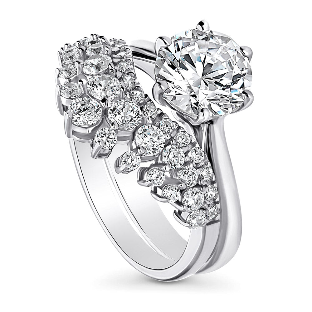 Front view of Chevron Crown CZ Ring Set in Sterling Silver