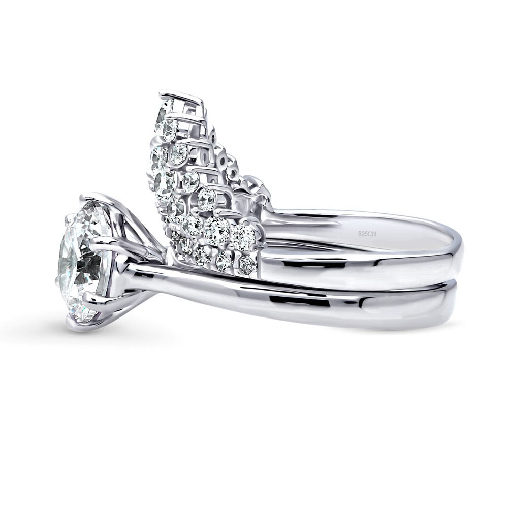 Angle view of Chevron Crown CZ Ring Set in Sterling Silver