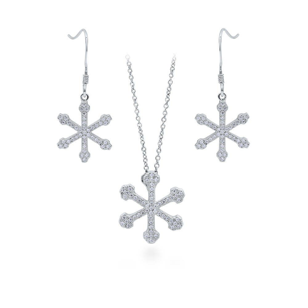 Snowflake CZ Necklace and Earrings Set in Sterling Silver