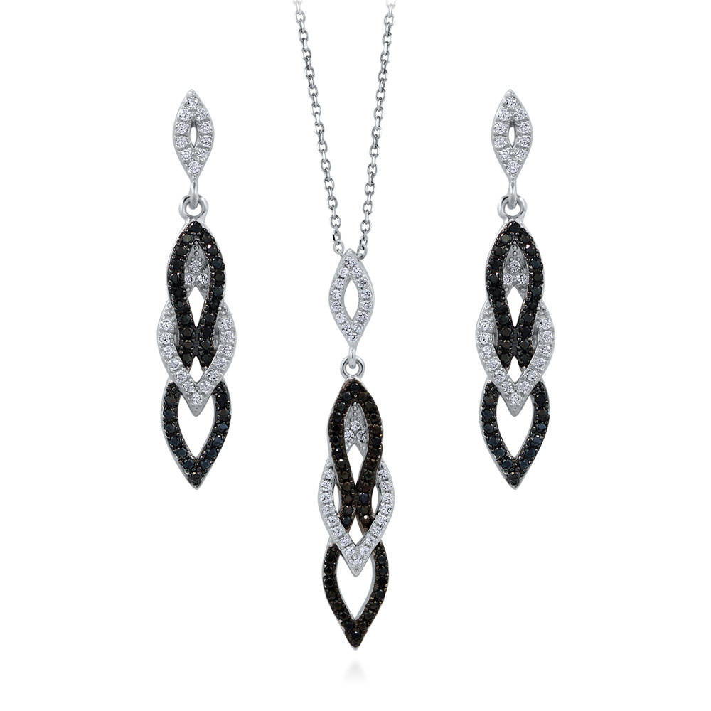 Silver Black and White CZ Fashion Necklace and Earrings Set BERRICLE