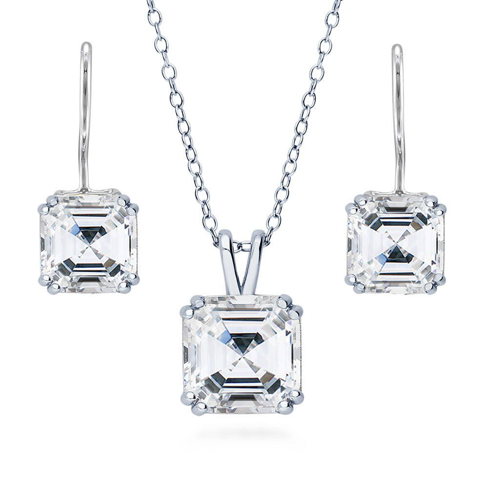 Solitaire 3ct/3.2ct Asscher CZ Set in Sterling Silver