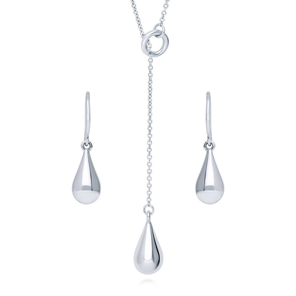 Teardrop Necklace and Earrings Set in Sterling Silver, 1 of 7