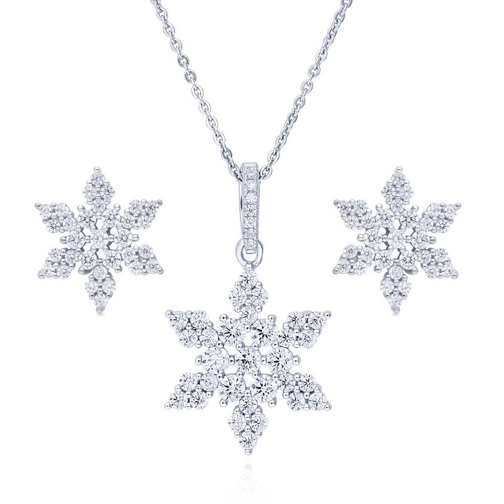 Snowflake CZ Necklace and Earrings Set in Sterling Silver