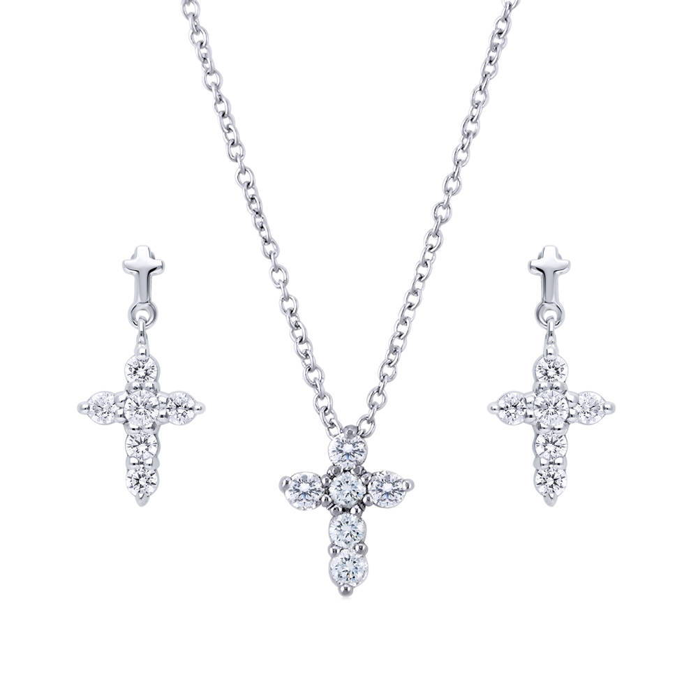 Cross CZ Necklace and Earrings Set in Sterling Silver, 1 of 15