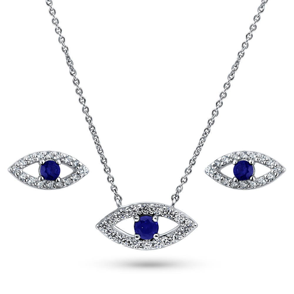 Evil Eye CZ Necklace and Earrings Set in Sterling Silver