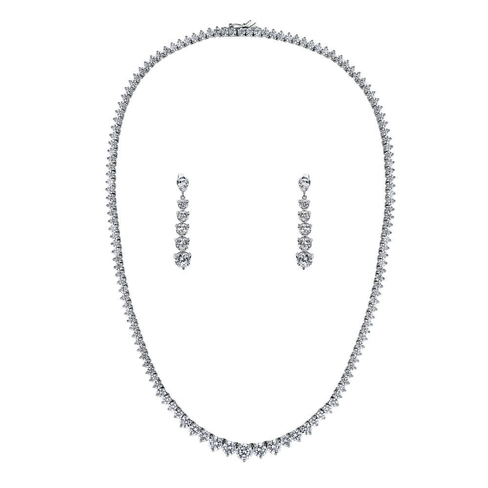 Graduated CZ Tennis Necklace and Earrings Set in Sterling Silver
