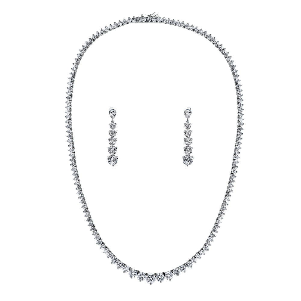 Graduated CZ Necklace and Earrings Set in Sterling Silver, 1 of 16