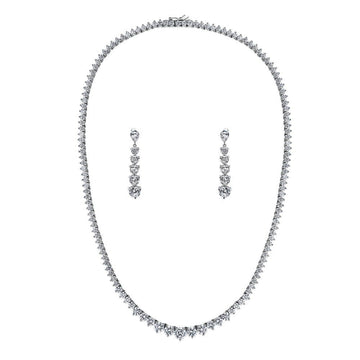 Graduated CZ Statement Necklace and Earrings Set in Sterling Silver