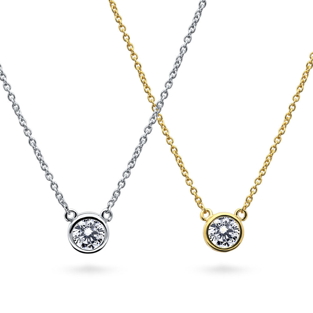 Solitaire CZ Layered Necklace Set in Gold Flashed Sterling Silver