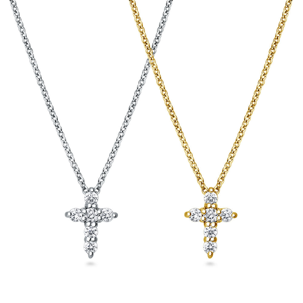 Cross CZ Pendant Necklace in Sterling Silver, 2 Piece