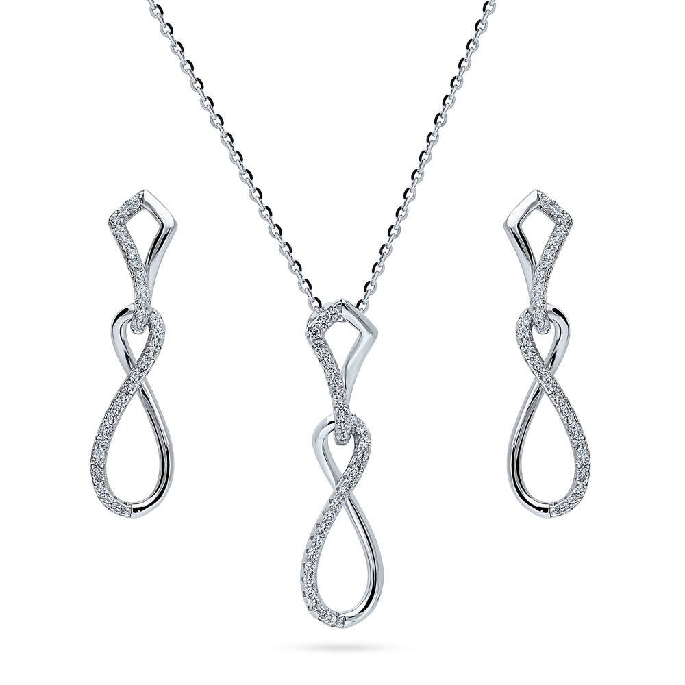 Infinity CZ Necklace and Earrings Set in Sterling Silver