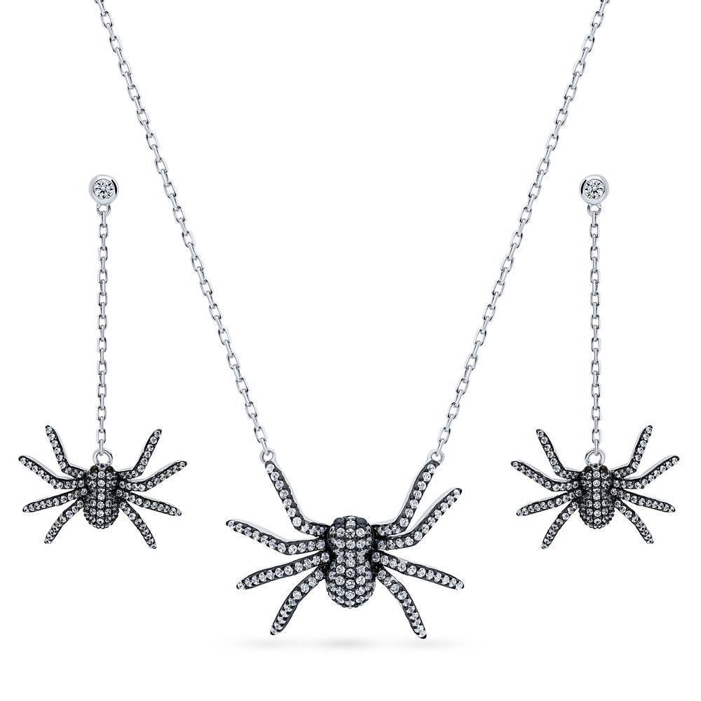 Spider CZ Necklace and Earrings Set in Sterling Silver