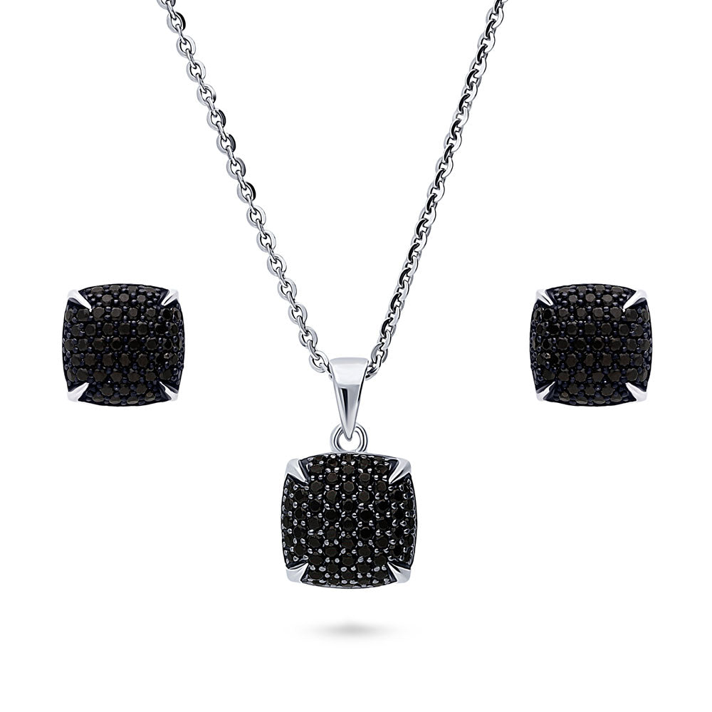 Square Black CZ Necklace and Earrings Set in Sterling Silver, 1 of 12