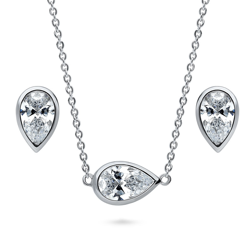 East-West Solitaire Bezel Set CZ Set in Sterling Silver