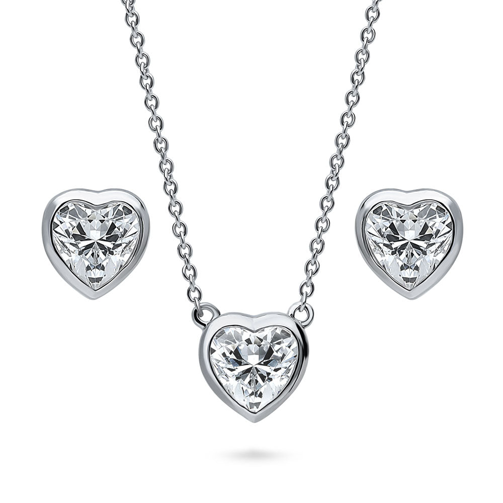 Solitaire Bezel Set Heart CZ Set in Sterling Silver