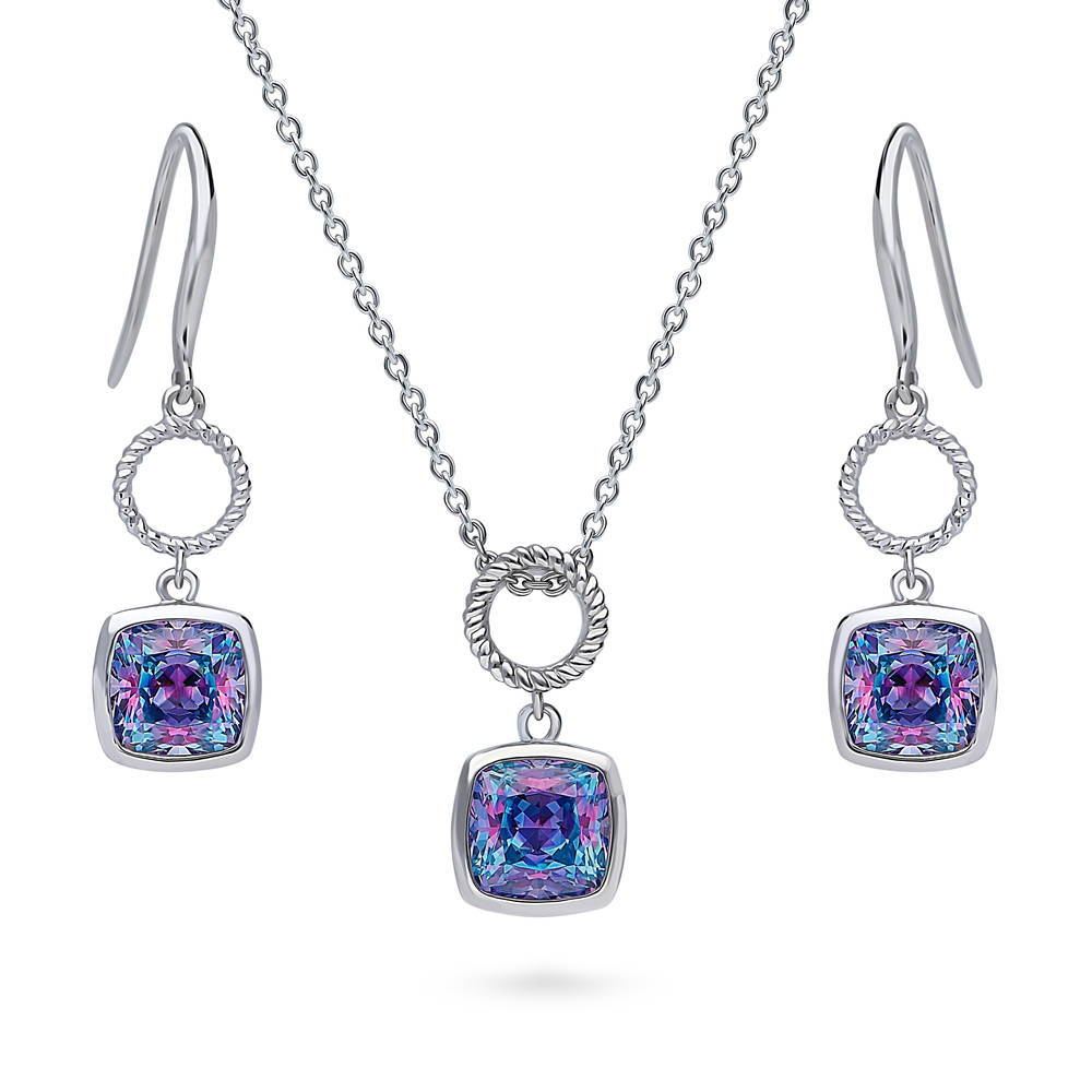 Kaleidoscope Open Circle Purple Aqua CZ Set in Sterling Silver