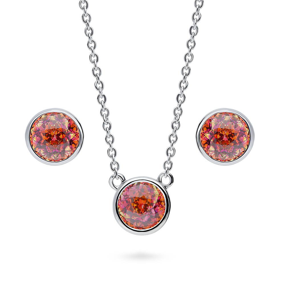 Solitaire Red Orange Bezel Set Round CZ Set in Sterling Silver