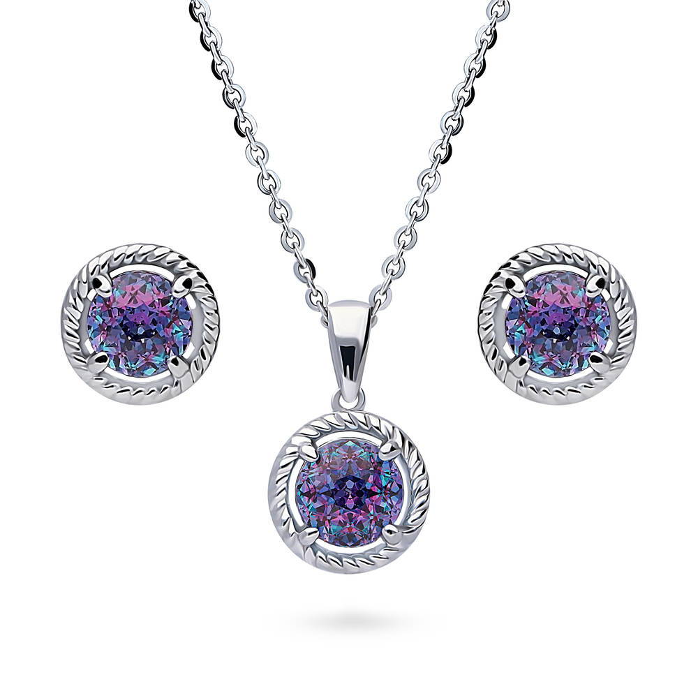 Cable Kaleidoscope Purple Aqua CZ Set in Sterling Silver