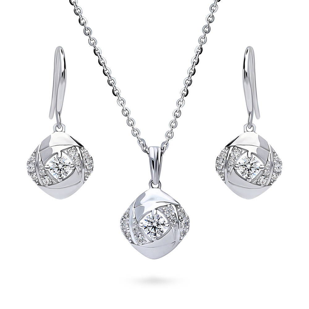 Woven CZ Necklace and Earrings Set in Sterling Silver