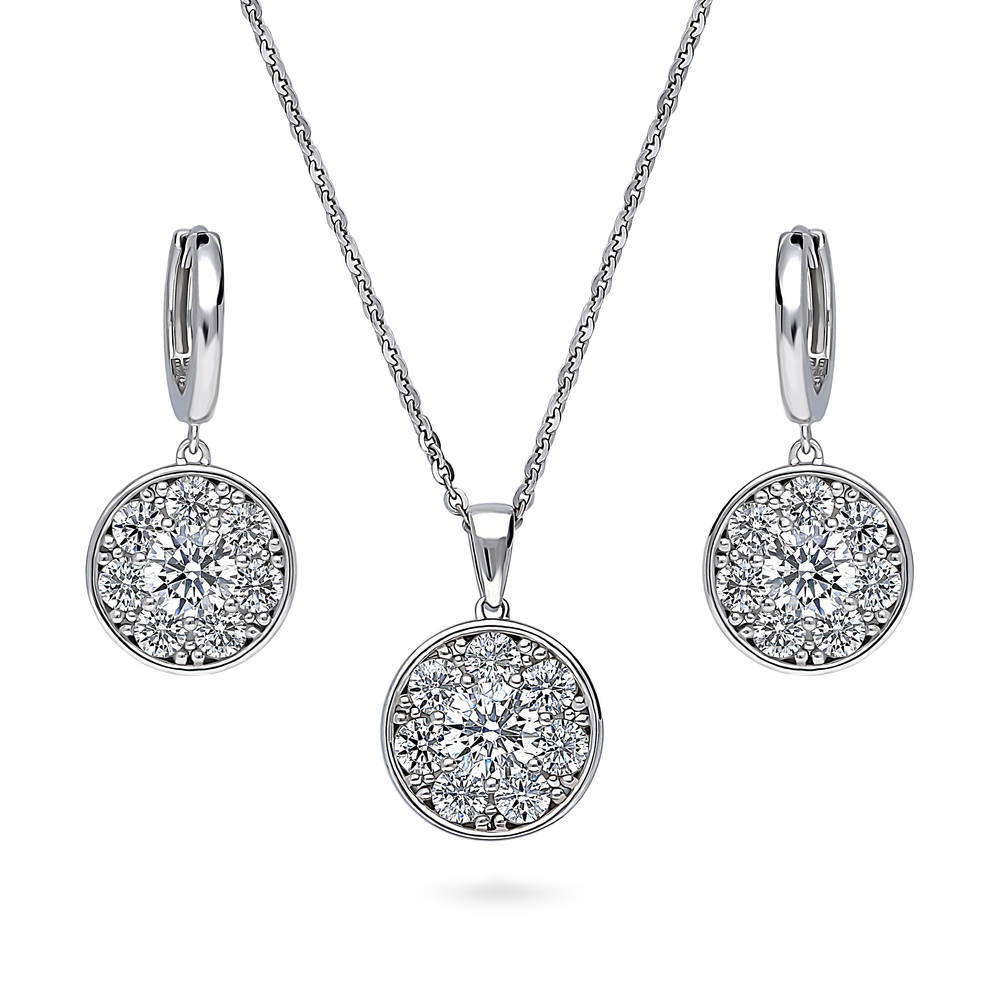 Flower Halo CZ Necklace and Earrings Set in Sterling Silver, 1 of 10