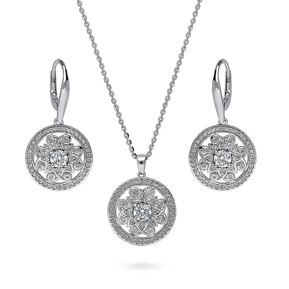 Flower Medallion Filigree CZ Set in Sterling Silver