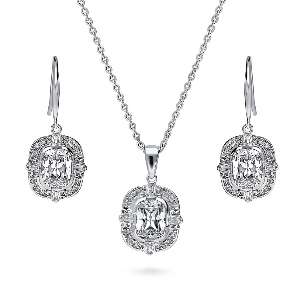 Art Deco CZ Necklace and Earrings Set in Sterling Silver