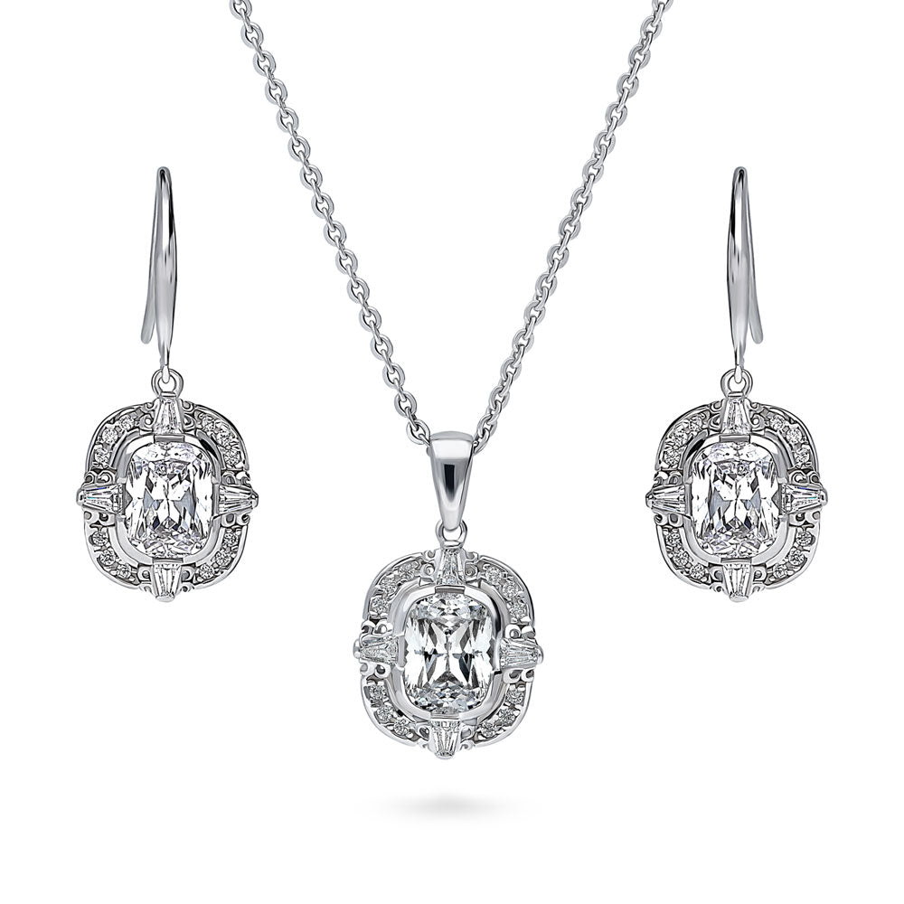 Art Deco CZ Necklace and Earrings Set in Sterling Silver, 1 of 9