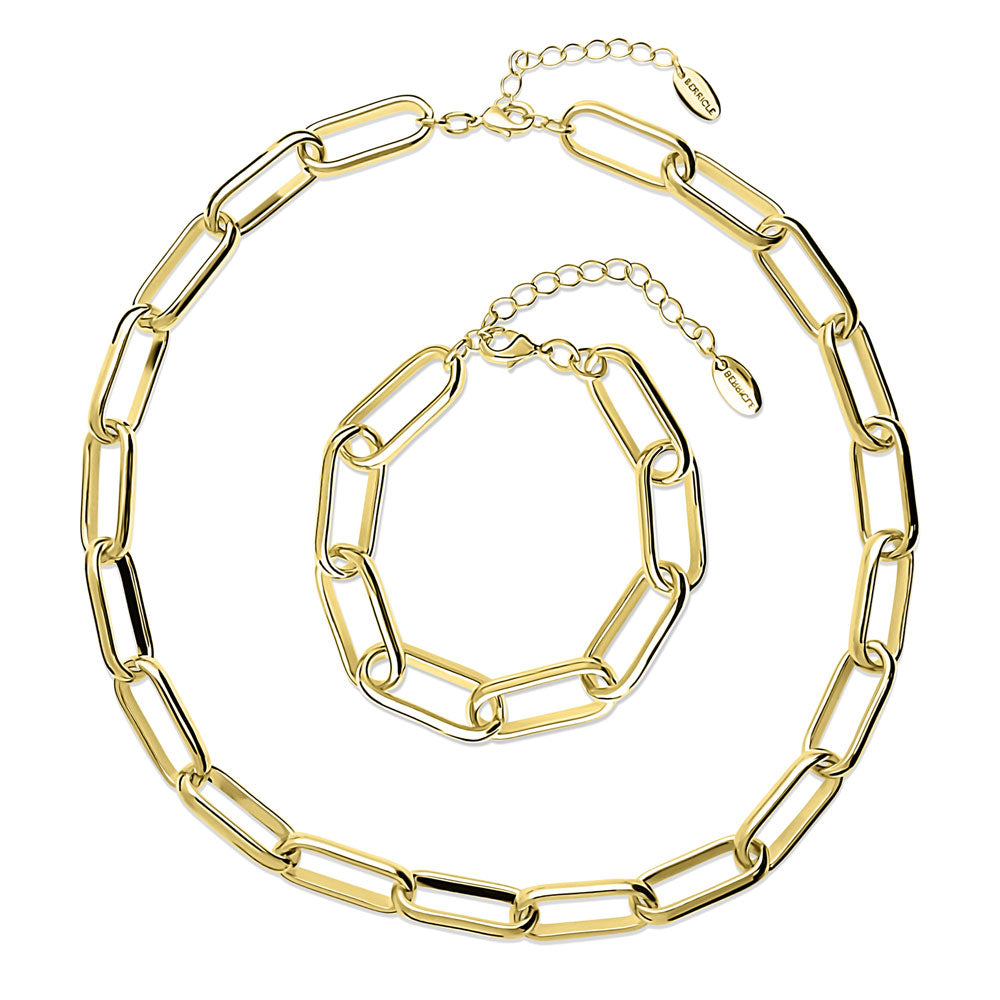 Paperclip Statement Bracelet and Necklace Set in Gold-Tone, 2 Piece