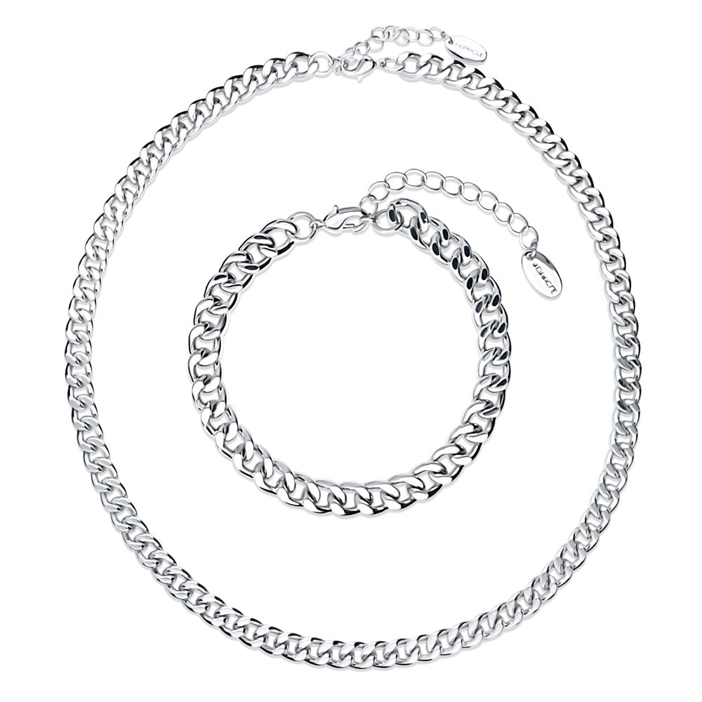 Statement Bracelet and Necklace Set in Silver-Tone, 2 Piece