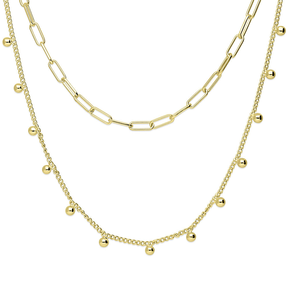 Front view of Paperclip Bead Chain Necklace in Yellow Gold-Flashed, 2 Piece