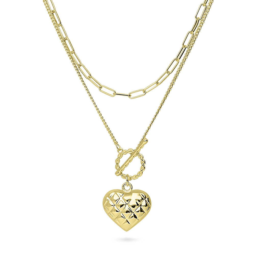 Front view of Paperclip Heart Chain Necklace in Yellow Gold-Flashed, 2 Piece, 4 of 19