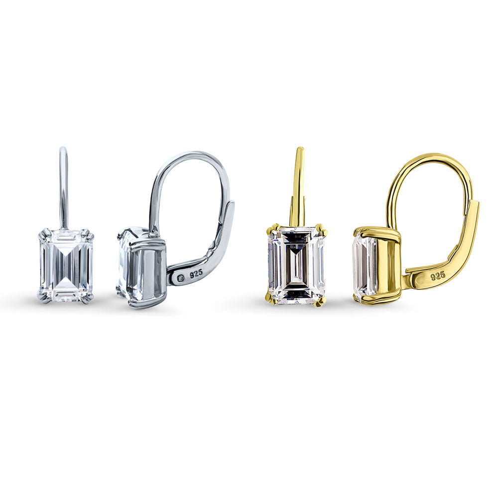 Solitaire 4.8ct Emerald Cut CZ Earrings in Sterling Silver, 2 Pairs