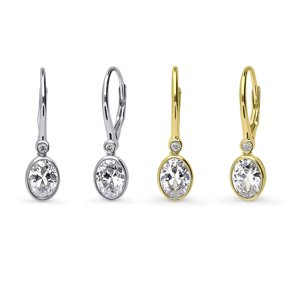 CZ Dangle Earrings in Sterling Silver, 2 Pairs