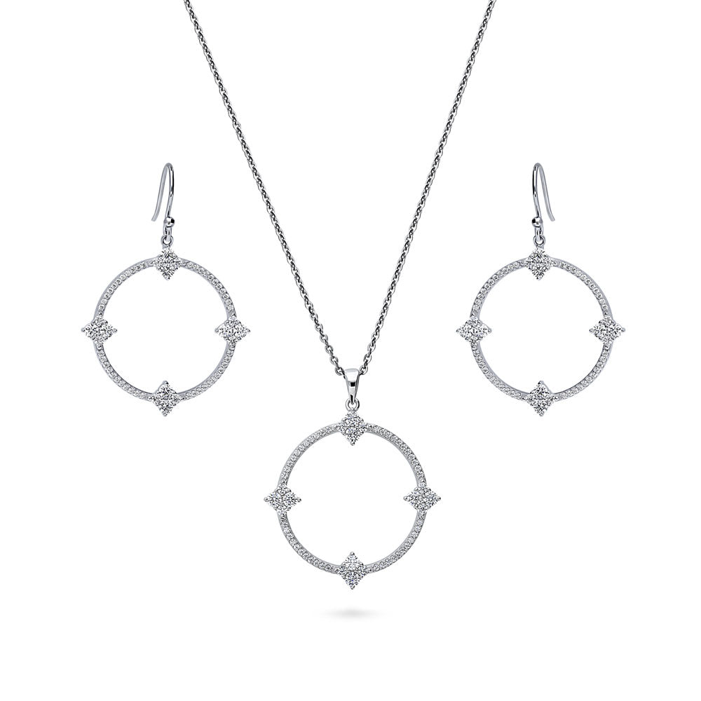 Flower Open Circle CZ Necklace and Earrings Set in Sterling Silver, 1 of 11