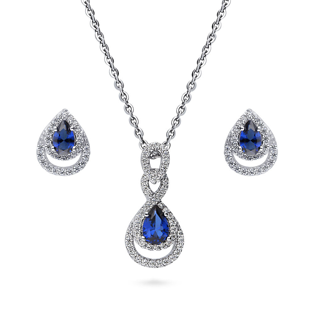Teardrop Simulated Blue Sapphire CZ Set in Sterling Silver, 1 of 13